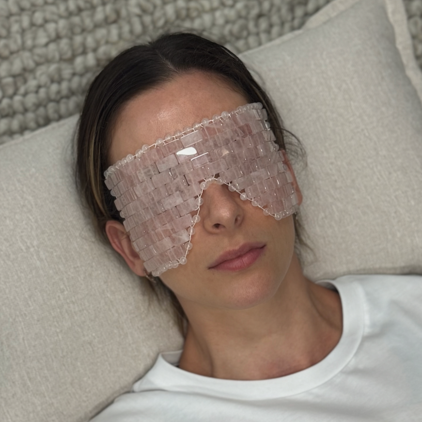 India wearing the crystal eye mask