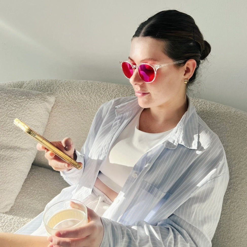Kristine wearing our unisex glasses