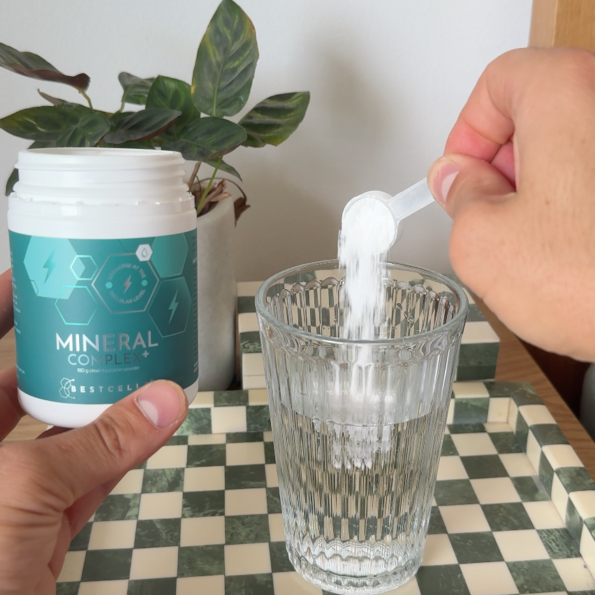 BEST CELLF Mineral Hydration Supplement served on chequered tray