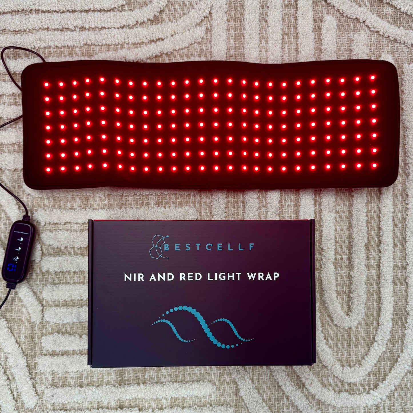 Flat lay of NIR LED wrap and box