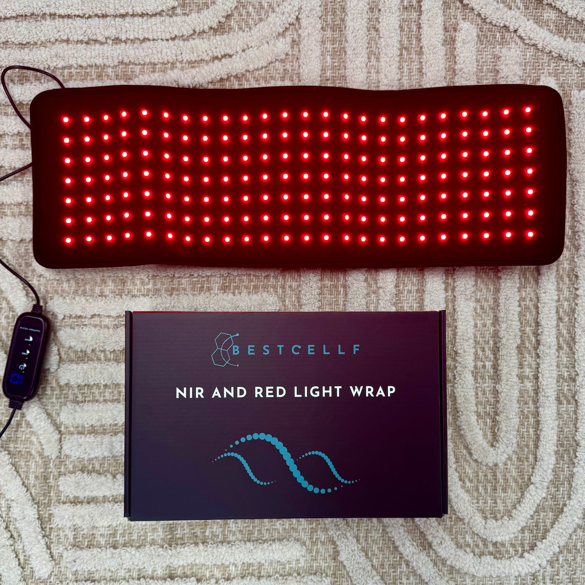 Flat lay of NIR LED wrap and box